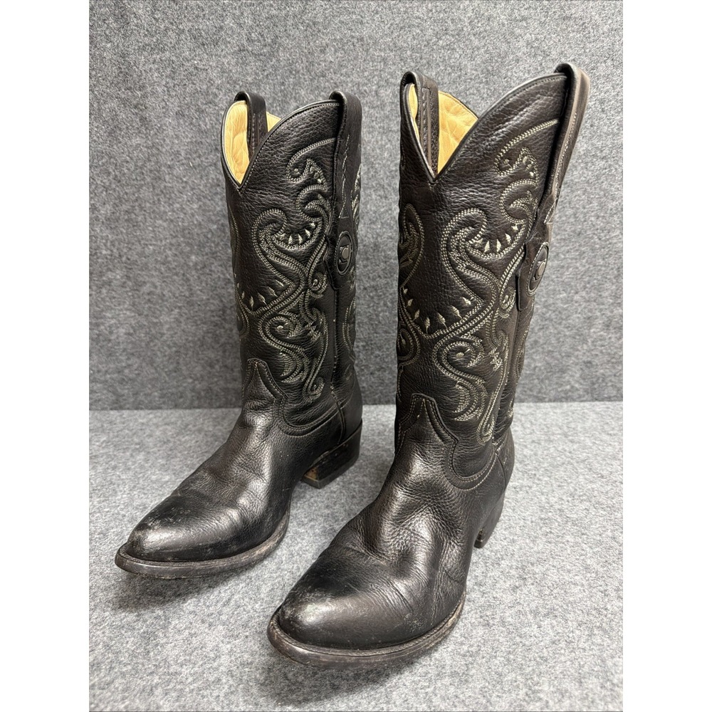 Cuadra Men's 6 Black Leather Western Cowboy Boots Embroidered Made Mexico